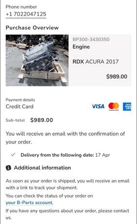 Acura 100025mea00 Used Engine Assembly Fits 2017 Rdx 3.5l Vin 3 6th Digit Fwd Grad