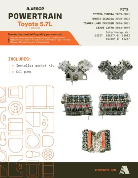 190000s120 Toyota Engine 5.7l Fits Tundra 2018-2019 Vin Y 5th Digit 3urfe