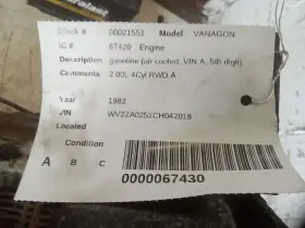 300-67420 Volkswagen Engine Gasoline Air Cooled Vin A 5th Digit Fits 80-83 Vanagon 294670