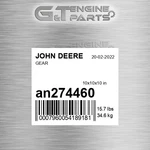AN274460 Gear Fits John Deere (surplus Open Box) New. Price: $337.87.