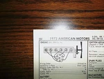 1972 American Motors Amc Six Series Models 232 Ci L6 & 258 Tune Up Chart Used. Price: $10.00.
