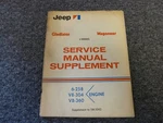 Jeep Wagoneer Gladiator W/ 6-258 V8-304 V8-360 Engine Service Manual Supplement Used. Price: $44.59.
